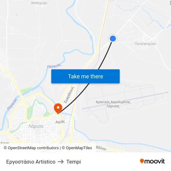 Εργοστάσιο Artistico to Tempi map