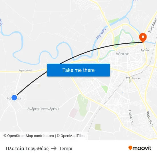 Πλατεία Τερψιθέας to Tempi map