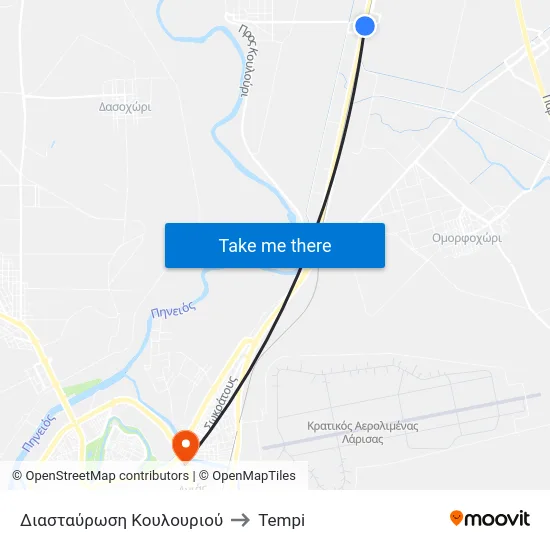 Διασταύρωση Κουλουριού to Tempi map