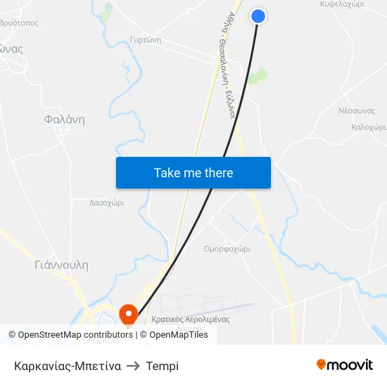 Καρκανίας-Μπετίνα to Tempi map