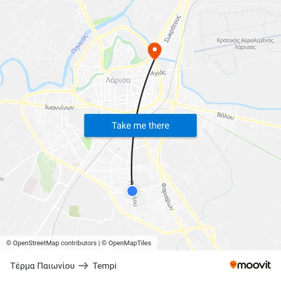 Paioni Terminal to Tempi map