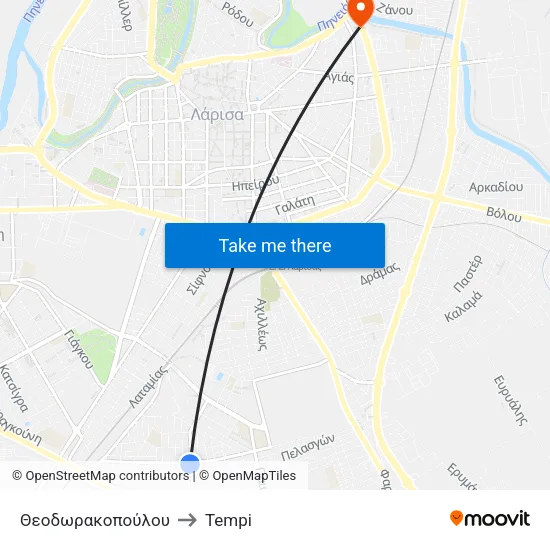 Θεοδωρακοπούλου to Tempi map