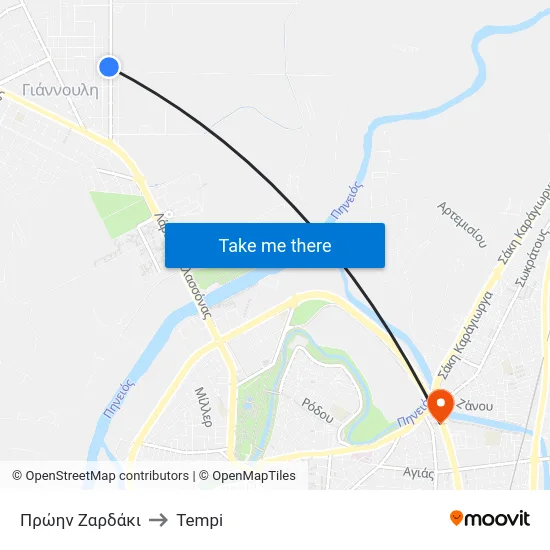 Πρώην Ζαρδάκι to Tempi map