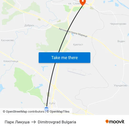 Парк Ликуша to Dimitrovgrad Bulgaria map