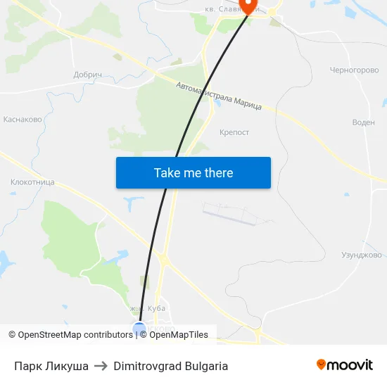 Парк Ликуша to Dimitrovgrad Bulgaria map