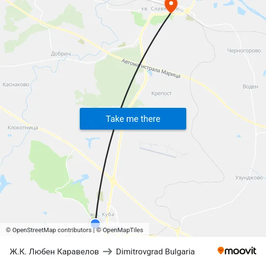 Ж.К. Любен Каравелов to Dimitrovgrad Bulgaria map