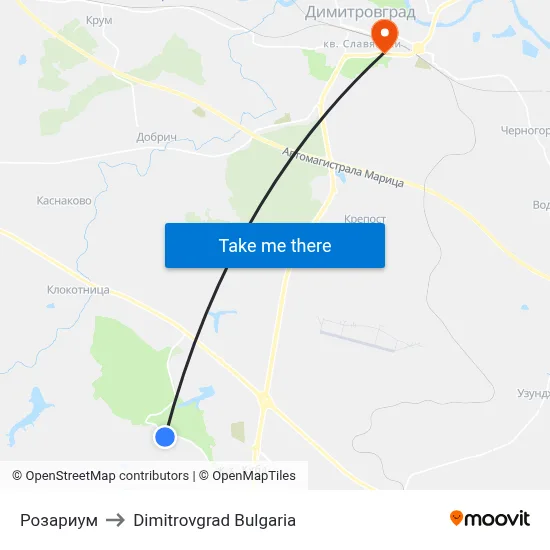 Розариум to Dimitrovgrad Bulgaria map