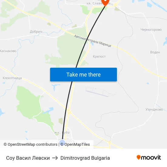 Соу Васил Левски to Dimitrovgrad Bulgaria map