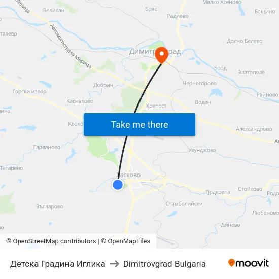 Детска Градина Иглика to Dimitrovgrad Bulgaria map