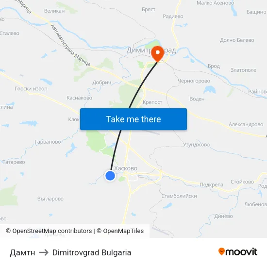 Дамтн to Dimitrovgrad Bulgaria map