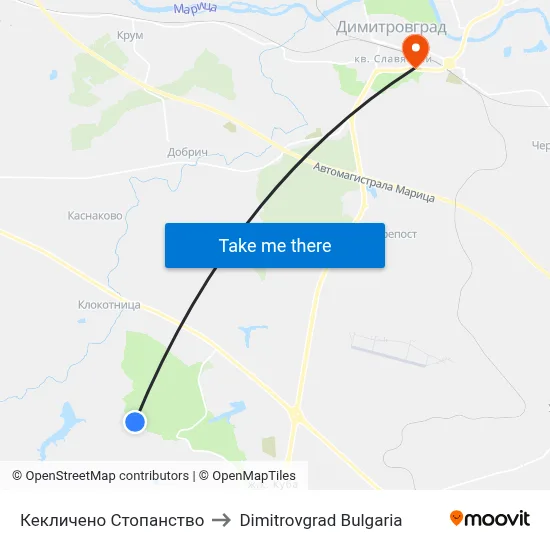 Кекличено Стопанство to Dimitrovgrad Bulgaria map