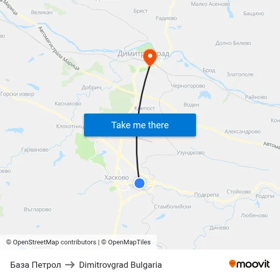 База Петрол to Dimitrovgrad Bulgaria map