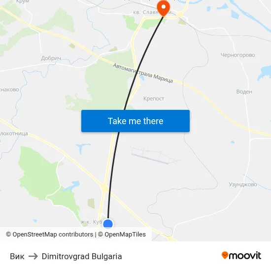 Вик to Dimitrovgrad Bulgaria map