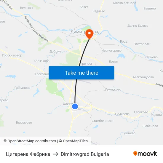 Цигарена Фабрика to Dimitrovgrad Bulgaria map
