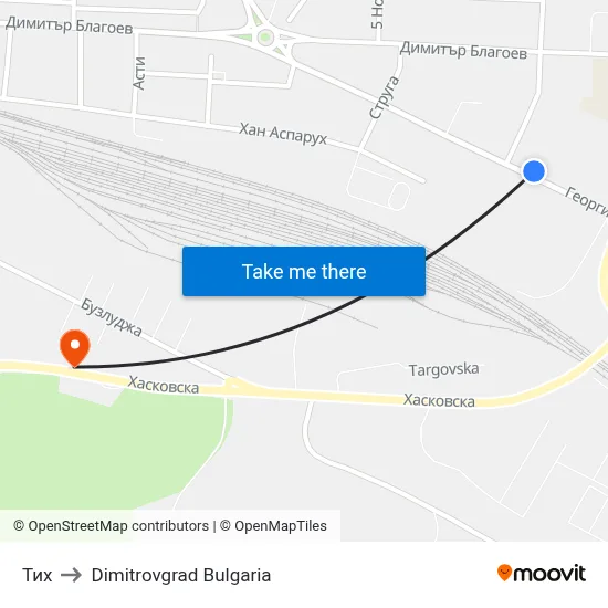 Тих to Dimitrovgrad Bulgaria map