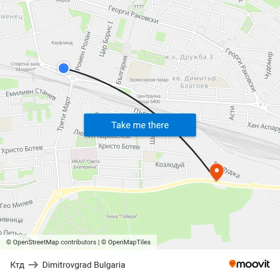 Ктд to Dimitrovgrad Bulgaria map