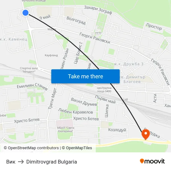 Вик to Dimitrovgrad Bulgaria map