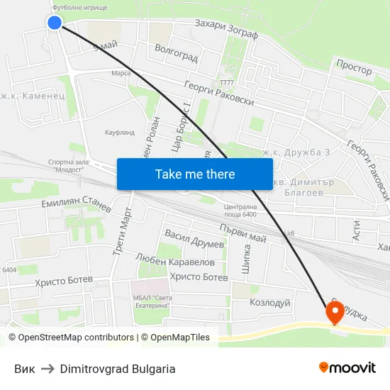 Вик to Dimitrovgrad Bulgaria map