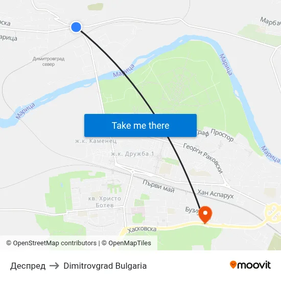 Деспред to Dimitrovgrad Bulgaria map