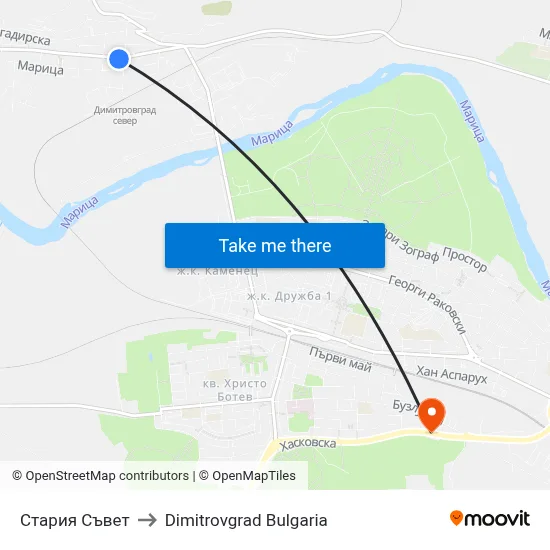 Стария Съвет to Dimitrovgrad Bulgaria map