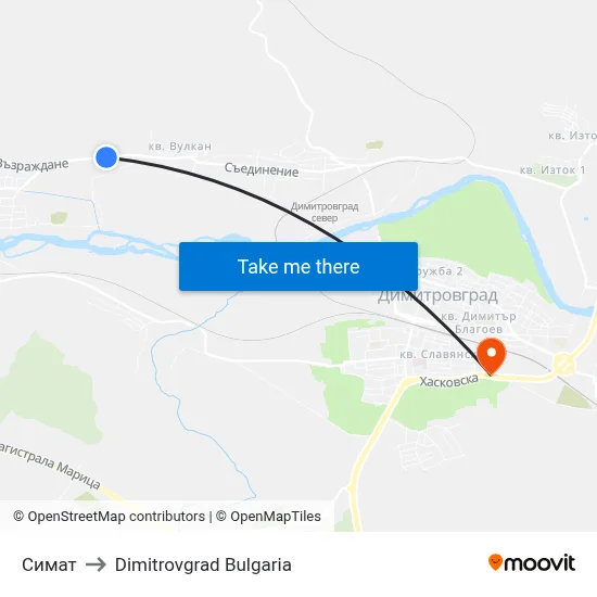 Симат to Dimitrovgrad Bulgaria map