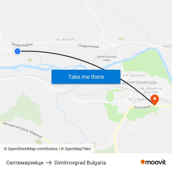 Септемврийци to Dimitrovgrad Bulgaria map