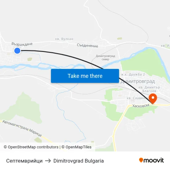 Септемврийци to Dimitrovgrad Bulgaria map