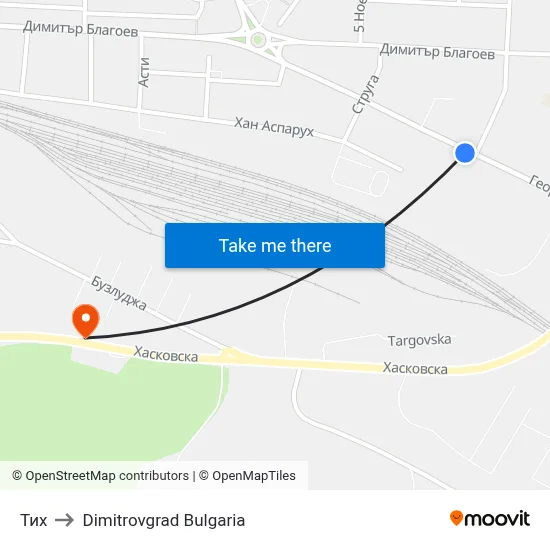 Тих to Dimitrovgrad Bulgaria map