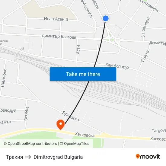 Тракия to Dimitrovgrad Bulgaria map