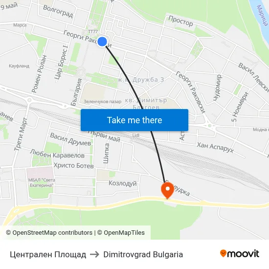 Централен Площад to Dimitrovgrad Bulgaria map