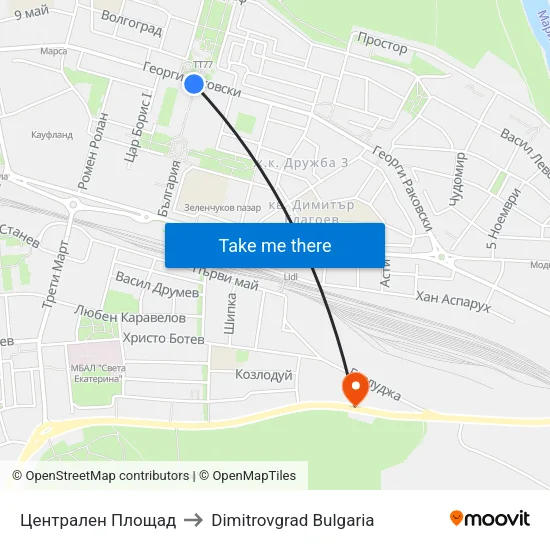 Централен Площад to Dimitrovgrad Bulgaria map