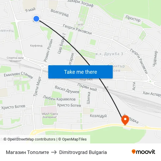 Магазин Тополите to Dimitrovgrad Bulgaria map