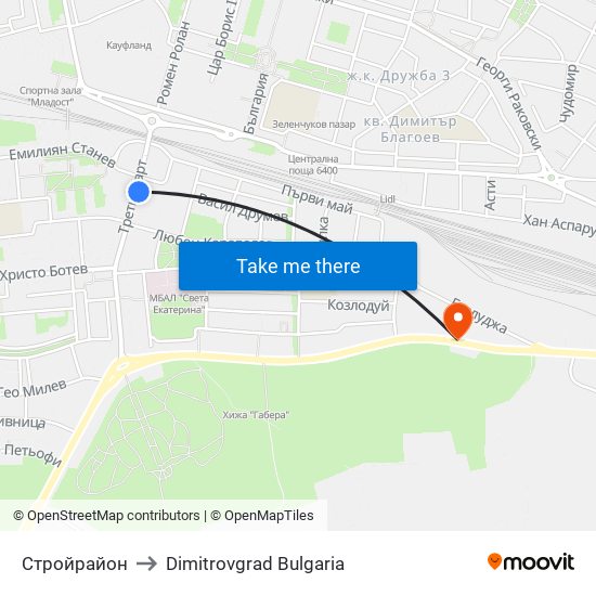 Стройрайон to Dimitrovgrad Bulgaria map