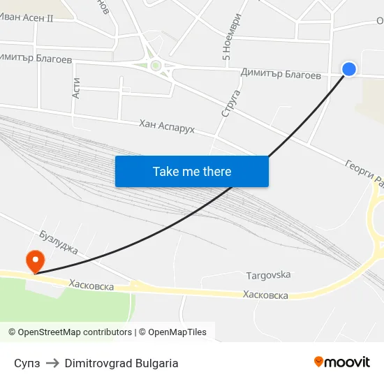 Супз to Dimitrovgrad Bulgaria map
