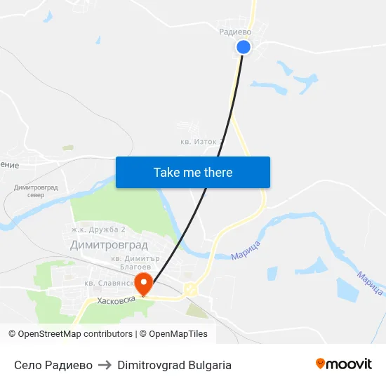 Село Радиево to Dimitrovgrad Bulgaria map