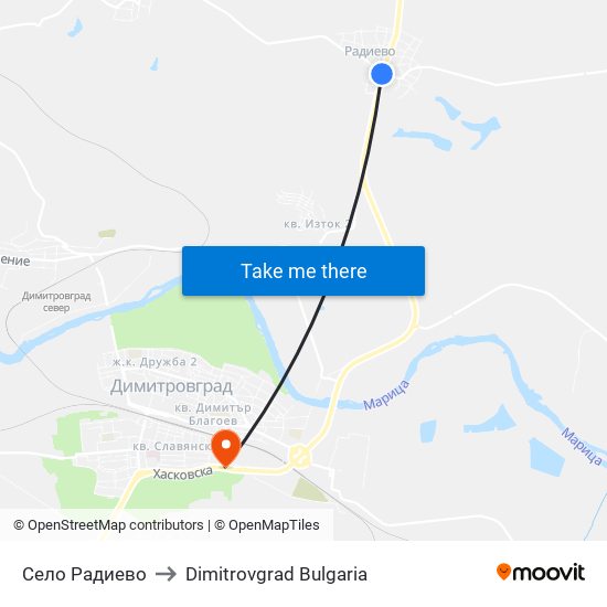 Село Радиево to Dimitrovgrad Bulgaria map