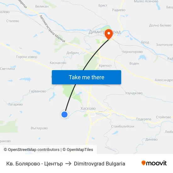 Кв. Болярово - Център to Dimitrovgrad Bulgaria map