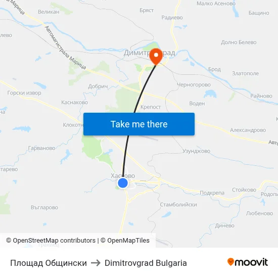 Площад Общински to Dimitrovgrad Bulgaria map