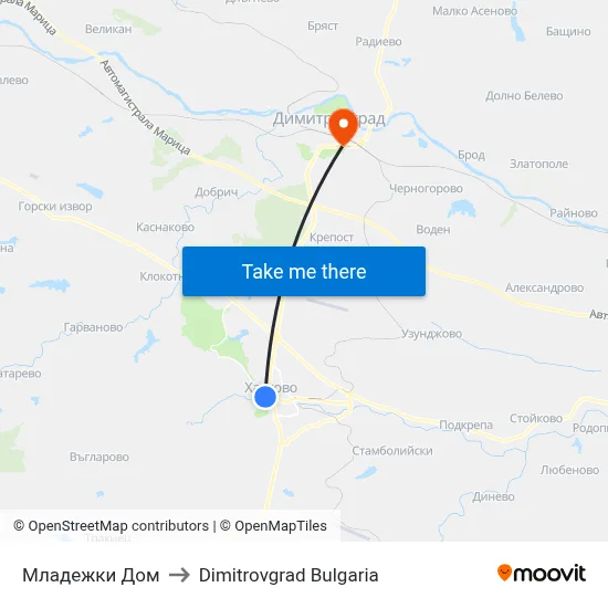 Младежки Дом to Dimitrovgrad Bulgaria map
