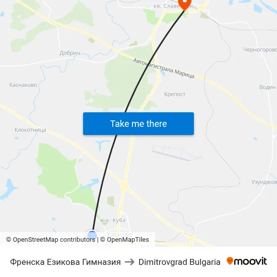 Френска Езикова Гимназия to Dimitrovgrad Bulgaria map