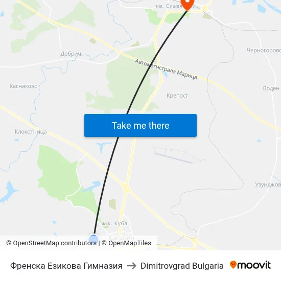 Френска Езикова Гимназия to Dimitrovgrad Bulgaria map