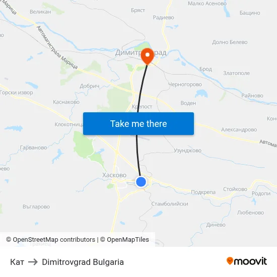 Кат to Dimitrovgrad Bulgaria map
