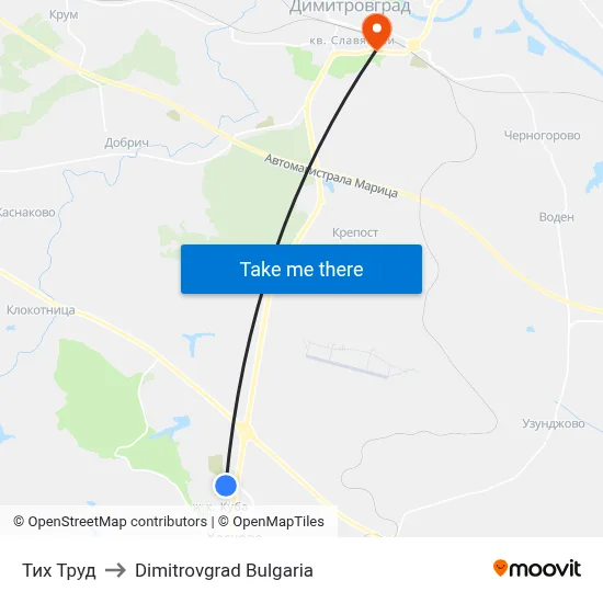 Тих Труд to Dimitrovgrad Bulgaria map