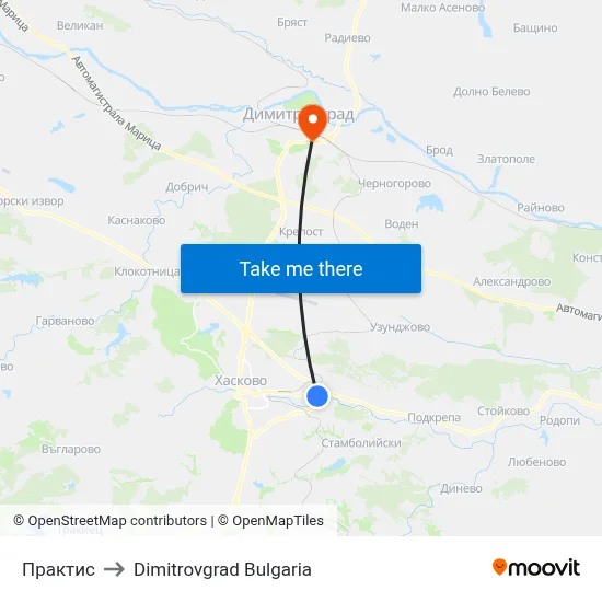 Praktis to Dimitrovgrad Bulgaria map