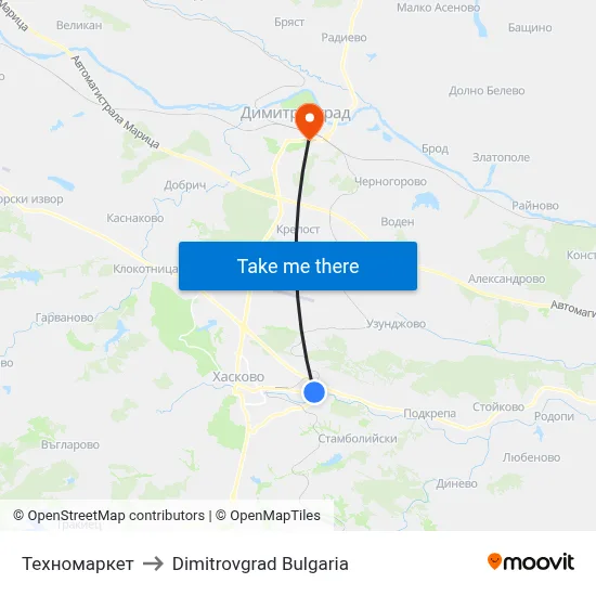 Technomarket to Dimitrovgrad Bulgaria map