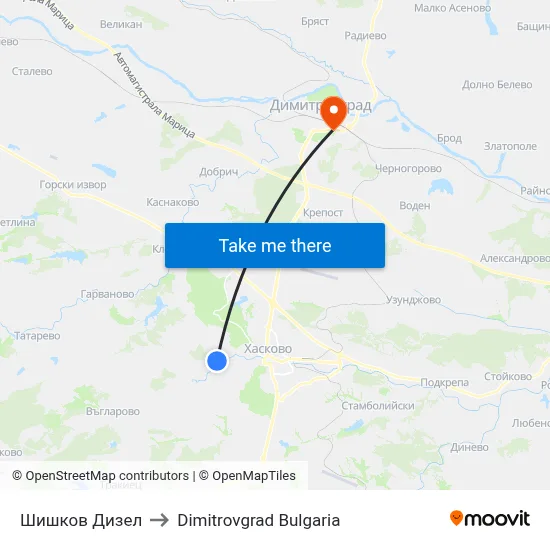 Shishkov Diesel to Dimitrovgrad Bulgaria map