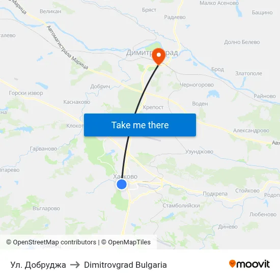Dobrudzha Street to Dimitrovgrad Bulgaria map
