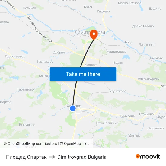 Spartak Square to Dimitrovgrad Bulgaria map