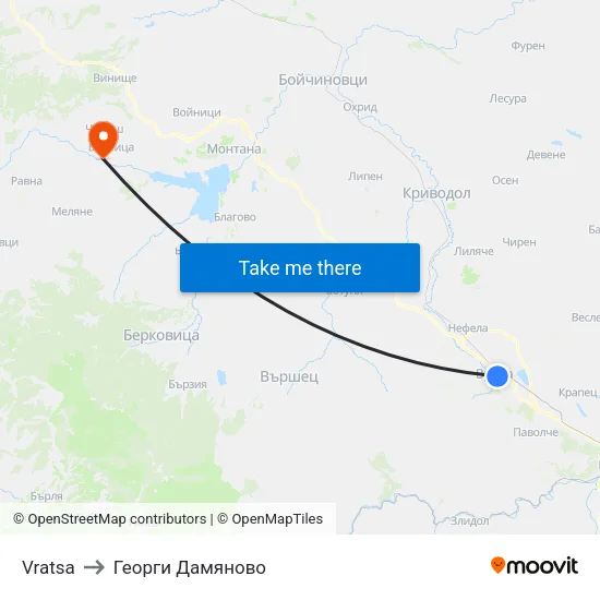 Vratsa to Георги Дамяново map