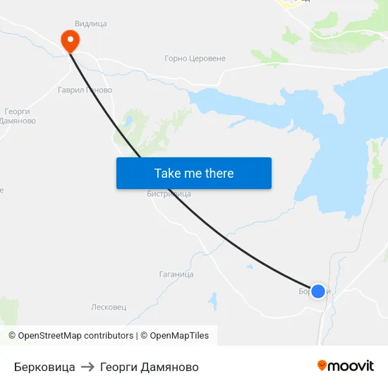Берковица to Георги Дамяново map